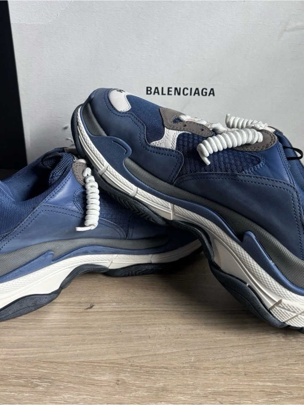 Balenciaga 'Triple S' Navy Blue Curly Lace Low Top Sneakers Sz 11 - Picture 12 of 13